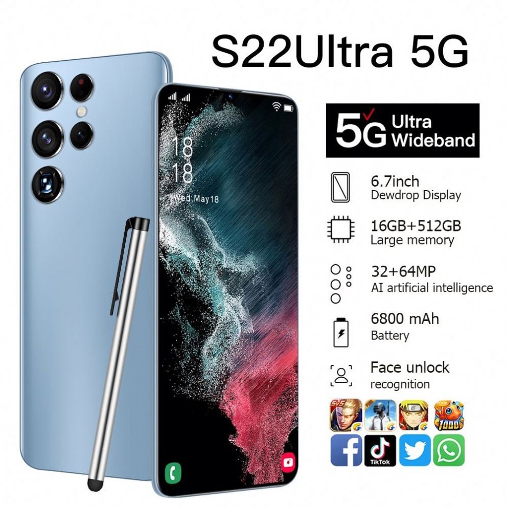 2022 Global Version 7.2" HD S22 Ultra Real New Unlock Phone 2MP+5MP 2+16GB MTK6580P 3G 3000mAh Android Smartphones